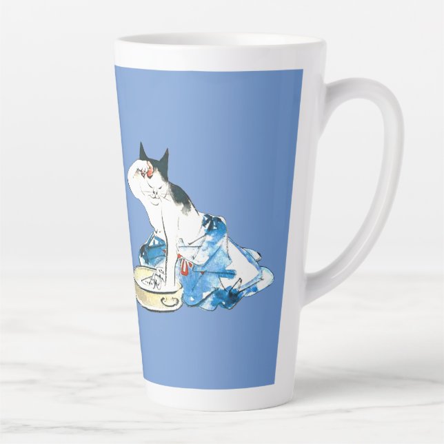 Humorous Japanese Cat Bathing II Latte Mug (Right)