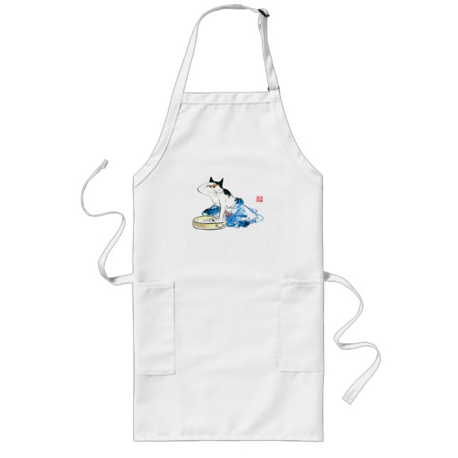 Humorous Japanese Cat Bathing II Long Apron (Front)