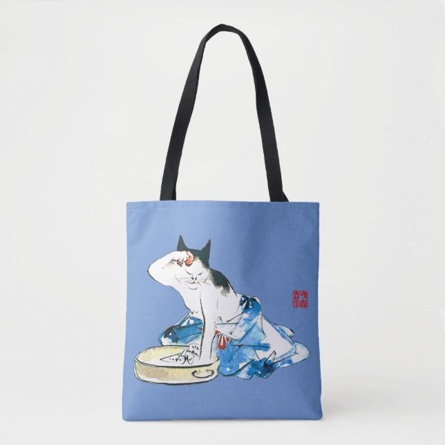 Humorous Japanese Cat Bathing II Tote Bag (Front)