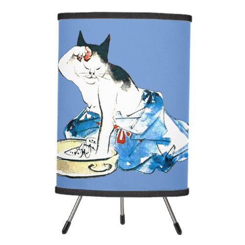 Humorous Japanese Cat Bathing II Tripod Lamp