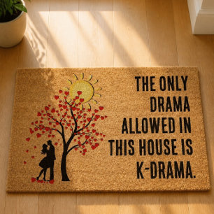 Humorous K-Drama with Lovers Beneath a Heart Tree Fiber Doormat