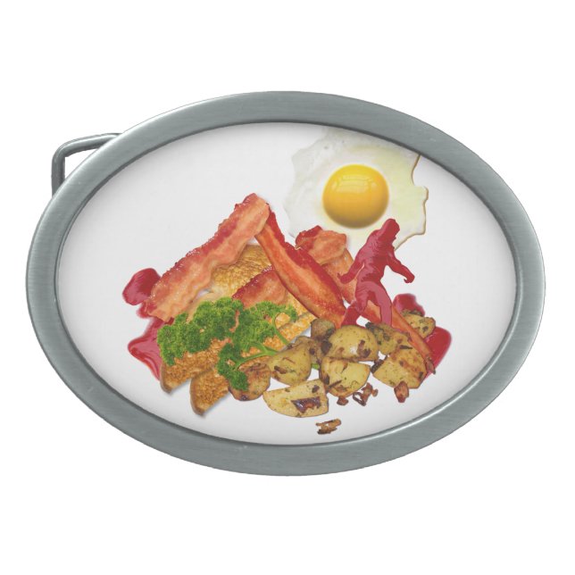 Humorous Ketchup Gone Squatchin for Bacon Oval Belt Buckle (Front)