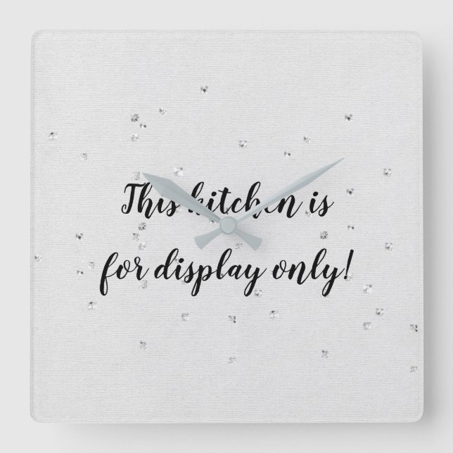 humorous kitchen text with square diamond studs square wall clock (Front)