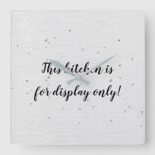 humorous kitchen text with square diamond studs wall clock