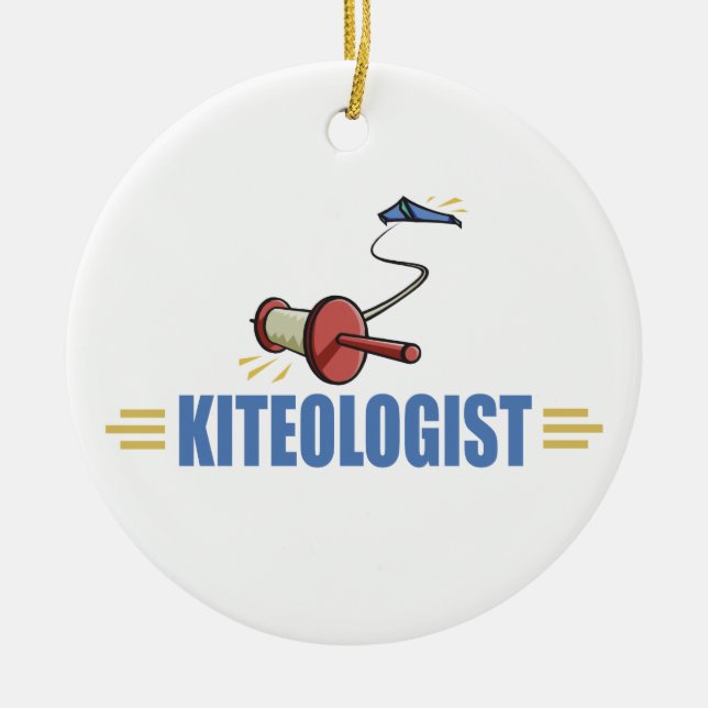 Humorous Kite Flying Ceramic Ornament (Front)