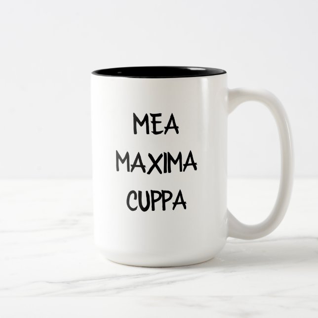 Humorous Latin Catholic Mea Maxima Cuppa Two-Tone Coffee Mug (Right)