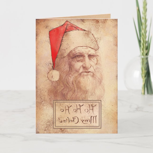 Humorous Leonardo as Santa Holiday Card (Front)