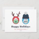 Humorous Masked Christmas and Hanukkah Holiday<br><div class="desc">Send some humor with this funny Christmas and Hanukkah themed holiday card. The design features a masked reindeer and character wearing a Star of David print winter hat and an "oy!" mask. Message,  name and year are customizable. Space for optional message on the back.</div>