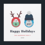 Humorous Masked Christmas and Hanukkah Holiday<br><div class="desc">Send some humor with this funny Christmas and Hanukkah themed holiday card. The design features a masked reindeer and character wearing a Star of David print winter hat and an "oy!" mask. Message,  name and year are customizable.</div>
