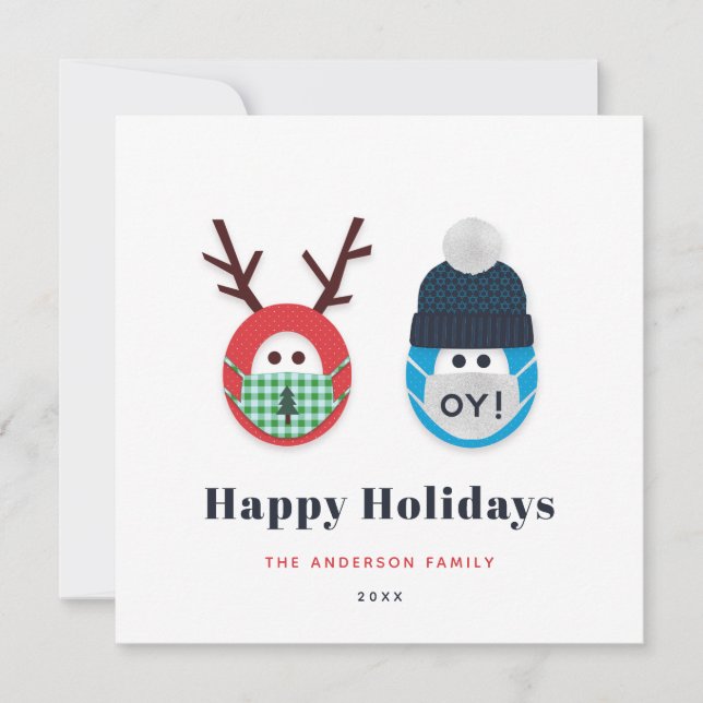 Humorous Masked Christmas and Hanukkah Holiday Card (Front)