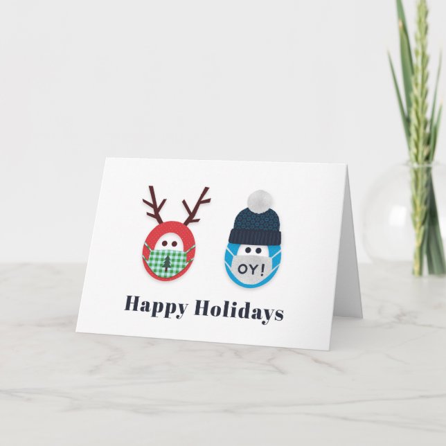 Humorous Masked Christmas and Hanukkah Holiday Card (Front)