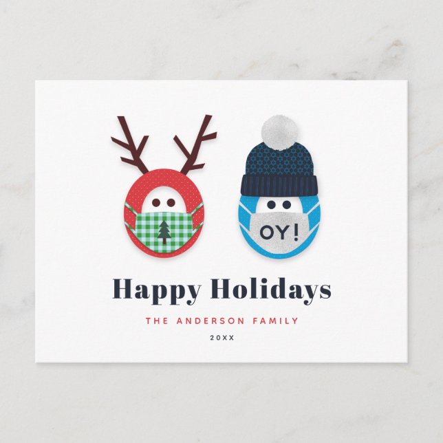 Humorous Masked Christmas and Hanukkah Holiday Postcard (Front)