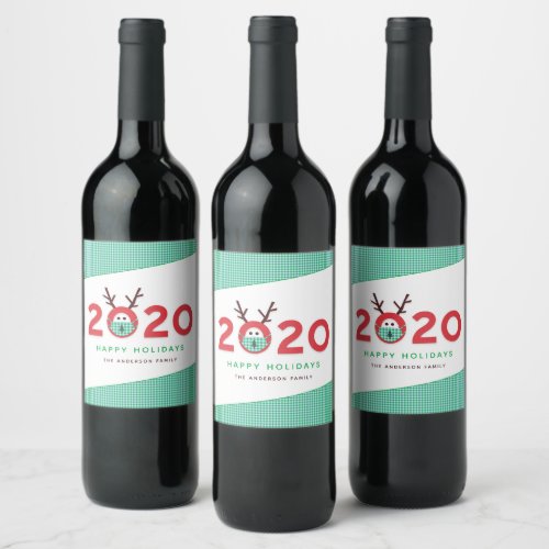 Humorous Masked Reindeer 2020 Custom Holiday Wine Label