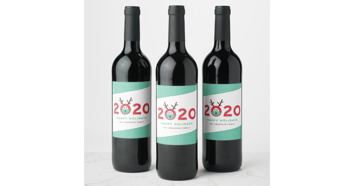 Humorous Masked Reindeer 2020 Custom Holiday Wine Label ...