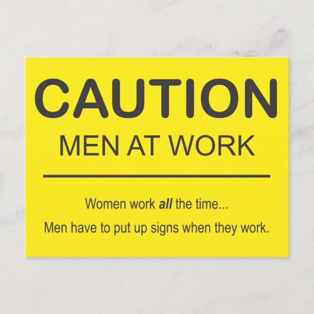 Humorous Men at Work postcard (Front)