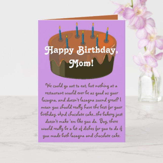 Humorous Mom Birthday Card - Birthday Food (Orchid)