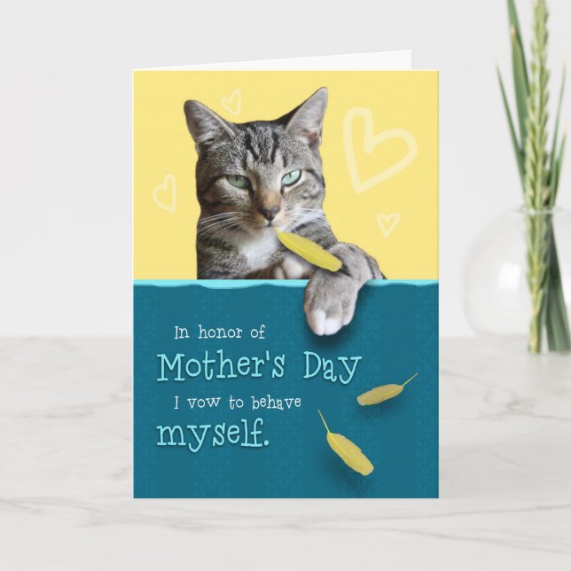 Humorous Mother's Day Card with Naughty Cat (Front)