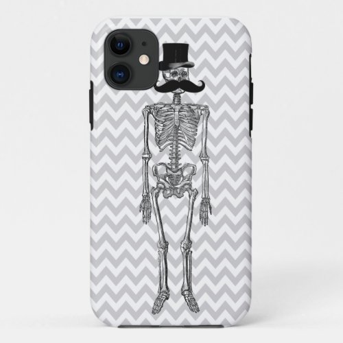 Humorous Mustache on Skeleton Grey iPhone Case