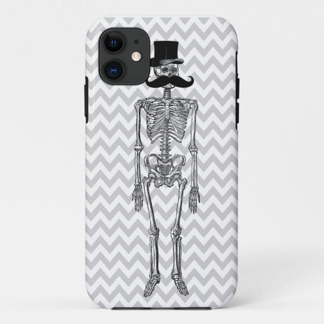 Humorous Mustache on Skeleton Grey iPhone Case (Back)