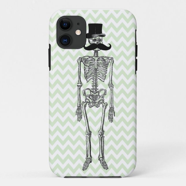 Humorous Mustache on Skeleton LIME iPhone Case (Back)