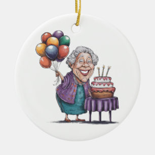 Humorous Nana Bday Party Balloon Art Ceramic Ornament