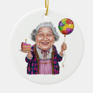 Humorous Nana Birthday Cake Slice Ceramic Ornament