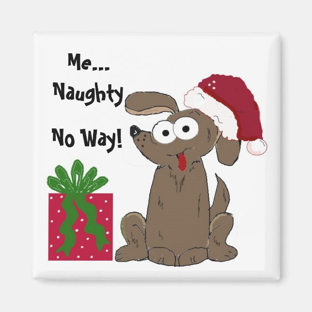 Humorous Naughty Dog Christmas Cartoon Magnet (Front)