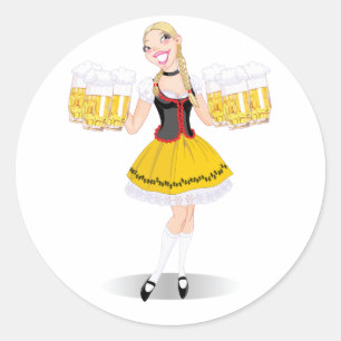 Humorous Oktoberfest Blonde Beer Girl Classic Round Sticker