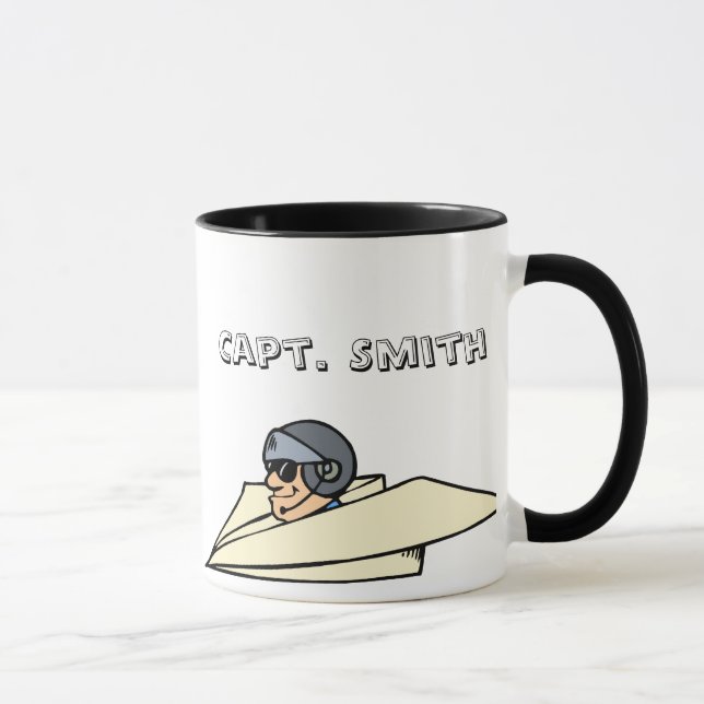 Humorous paper airplane and pilot mug (Right)
