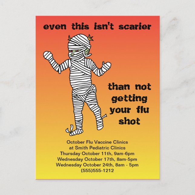 Humorous Pediatric Flu Vaccine Reminder Announcement Postcard (Front)