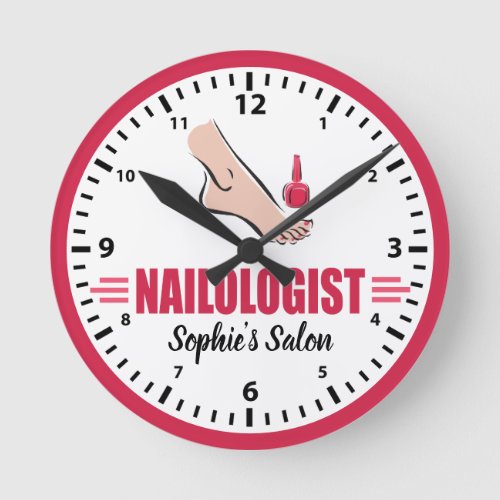 Humorous Pedicure Pink Polish Nail Salon Round Clock