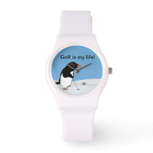 Humorous Penguin Playing Golf Customizable Watch