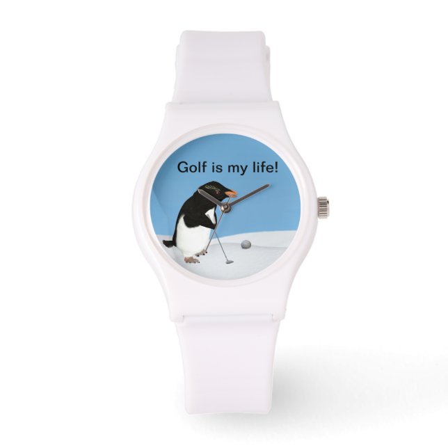 Humorous Penguin Playing Golf Customizable Watch (Front)
