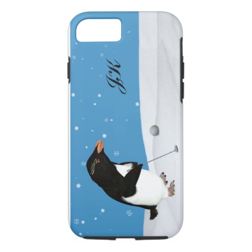 Humorous Penguin Playing Golf Monogram iPhone 87 Case