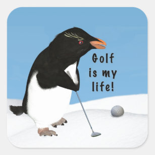Humorous Penguin Playing Golf Square Sticker