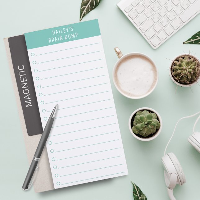 Humorous Personalized Brain Dump To Do List Magnetic Notepad (For the thoughts that won’t quit. Minimal look, maximum function.)