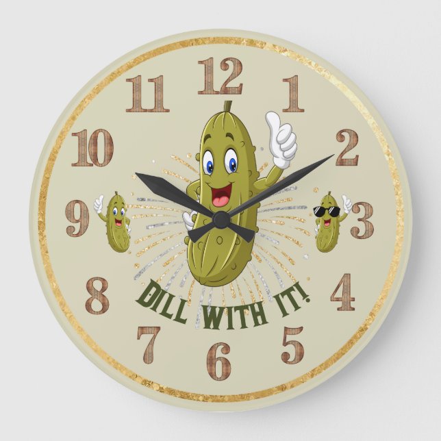 Humorous Pickle Wall Clock Dill With It 2 (Front)