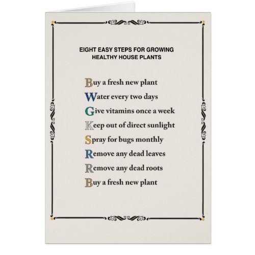 Humorous plant lovers instruction card