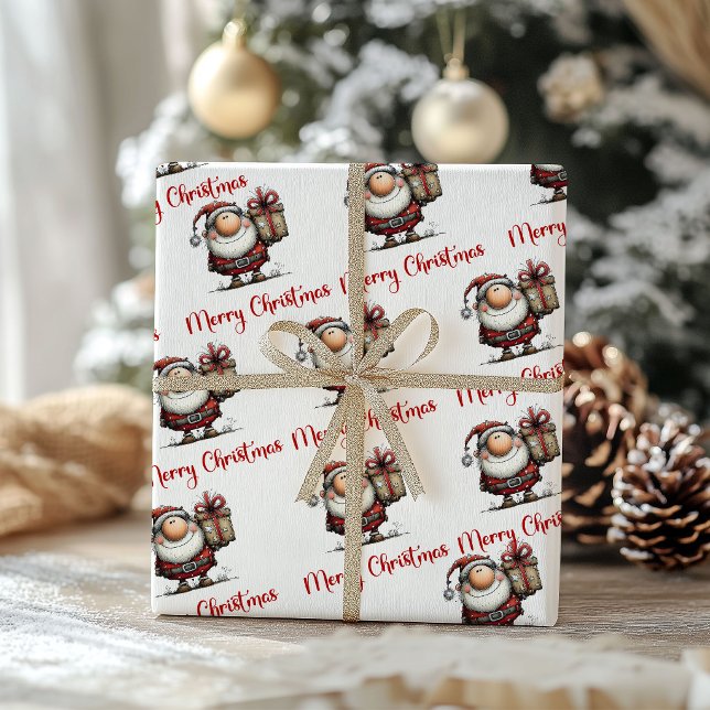 Humorous Playful Santa Cartoon Wrapping Paper (Humorous Playful Santa Cartoon Wrapping Paper)