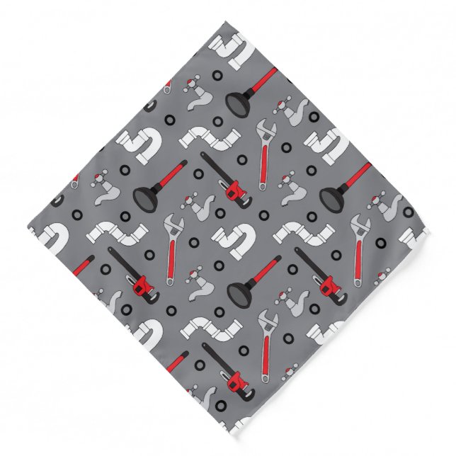 Humorous Plumber Plumbing Tools Patterned Bandana (Front)
