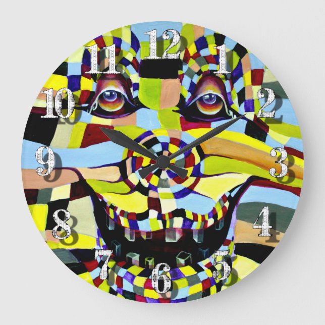 Humorous Pop Culture Clown Joker Illustration Large Clock (Front)