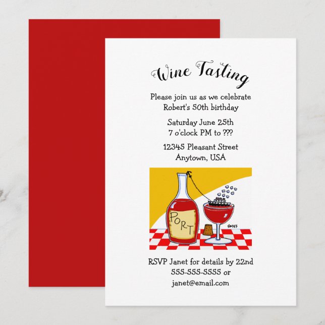 Humorous Port Wine Birthday Party Invitations (Front/Back)