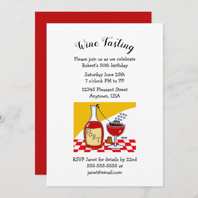 Humorous Port Wine Birthday Party Invitations (Front/Back)