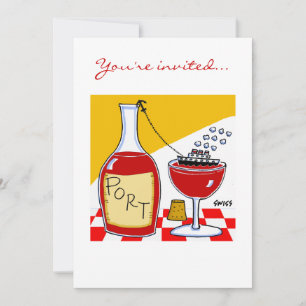 Humorous Port Wine Cartoon Tasting or Bon Voyage Invitation