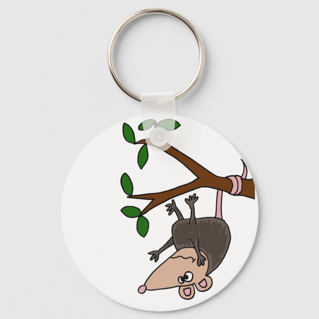Humorous Possum Dangling from Tree Keychain (Front)