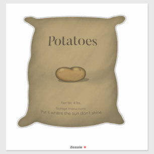 Humorous Potato Storage Instructions Rustic Sack Sticker