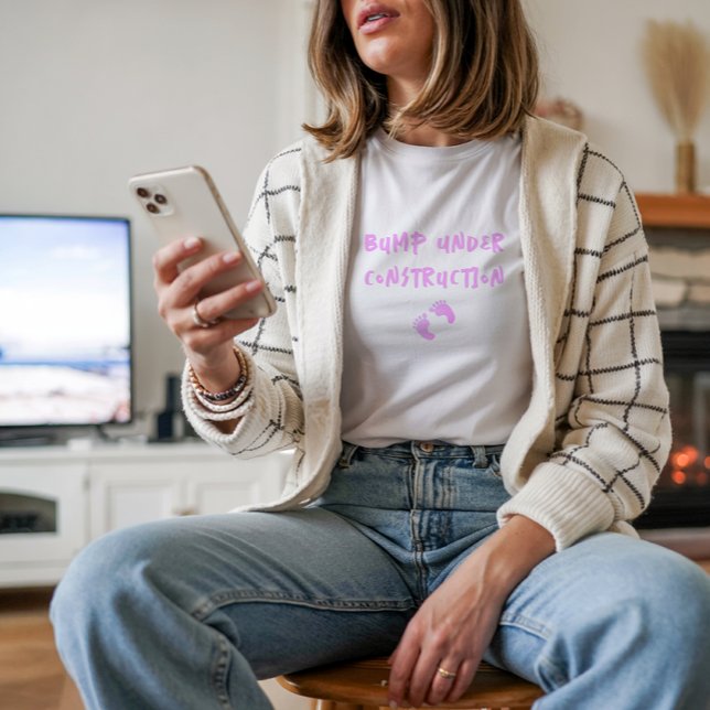 Humorous pregnancy fingerprint pink T-Shirt ( Pregnancy tee features a fun pink fingerprint design and the phrase "Bump Under Construction"!)