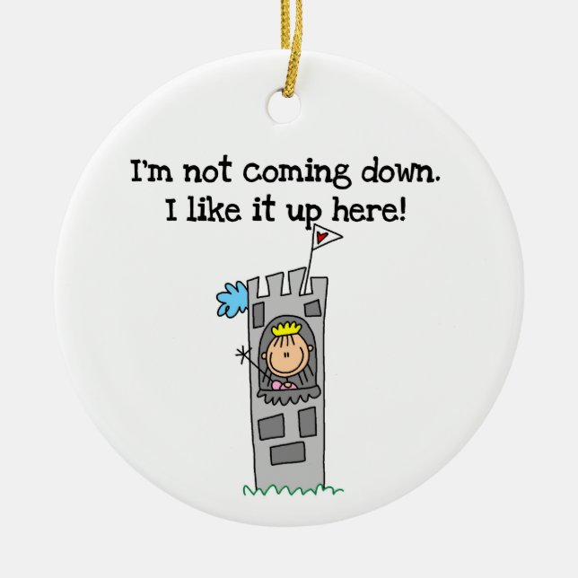 Humorous Princess in Tower Ceramic Ornament (Front)