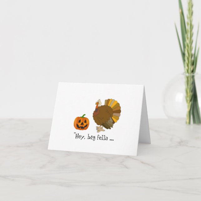 Humorous Pumpkin and Turkey Thanksgiving Card (Front)