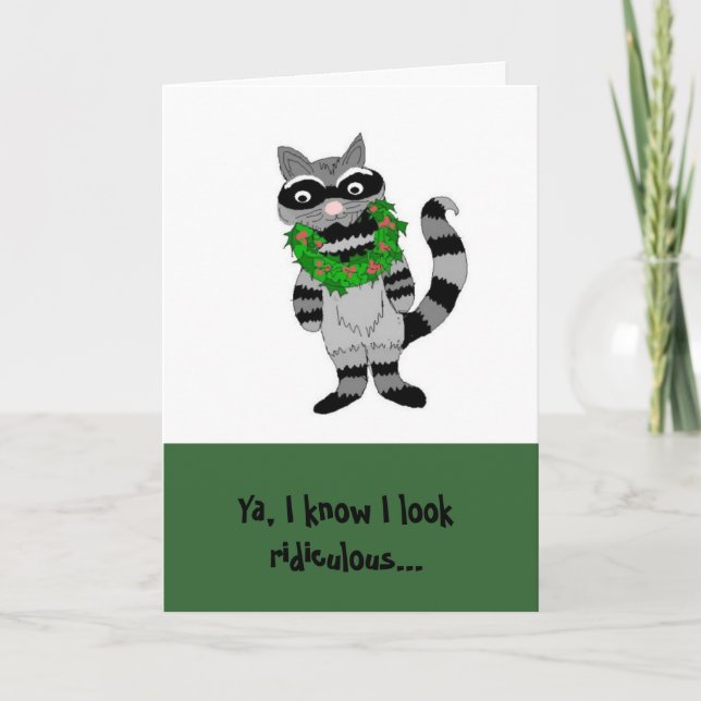 Humorous Raccoon Christmas Holiday Card (Front)
